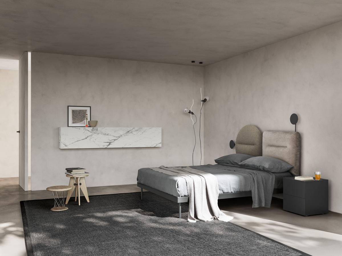 Vista detallada cama Bishape cabeceros redondo y cuadrado de diseño italiano